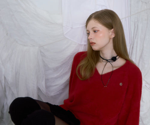 Fur V-neck Knit [Red]