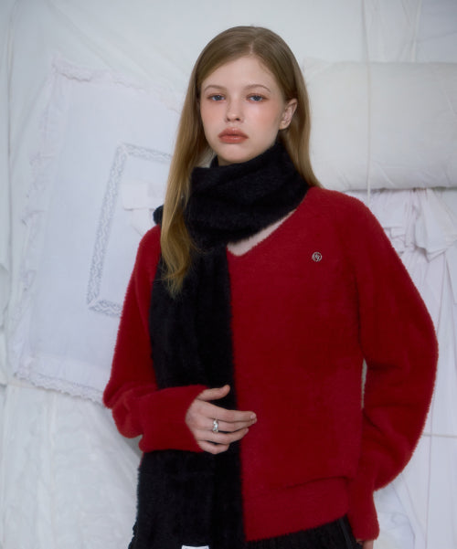 Fur V-neck Knit [Red]