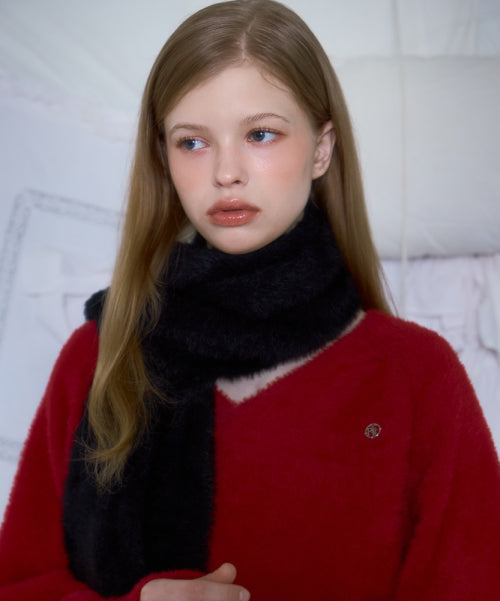 Fur V-neck Knit [Red]