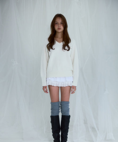 Fur V-neck Knit [Ivory]