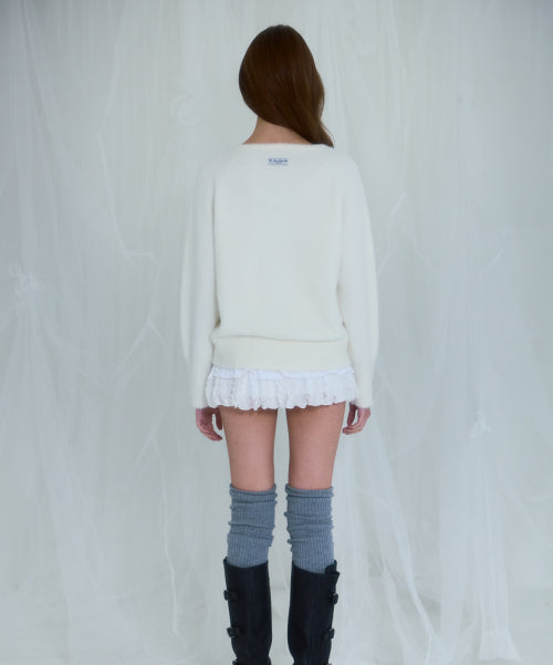 Fur V-neck Knit [Ivory]