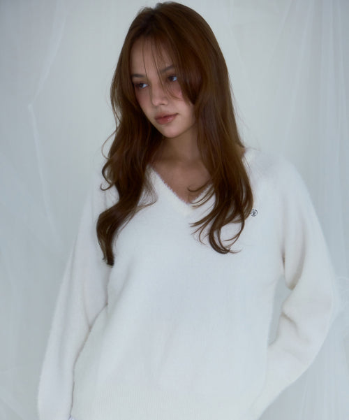 Fur V-neck Knit [Ivory]