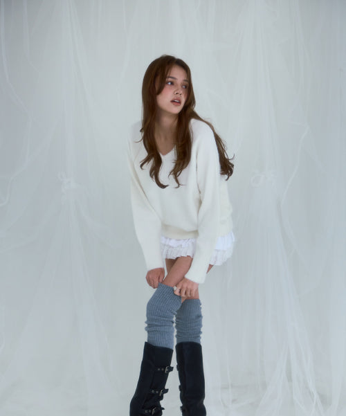 Fur V-neck Knit [Ivory]