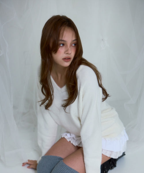 Fur V-neck Knit [Ivory]