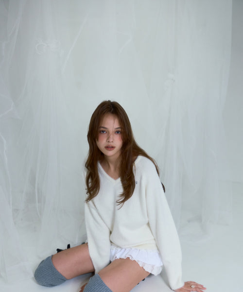 Fur V-neck Knit [Ivory]
