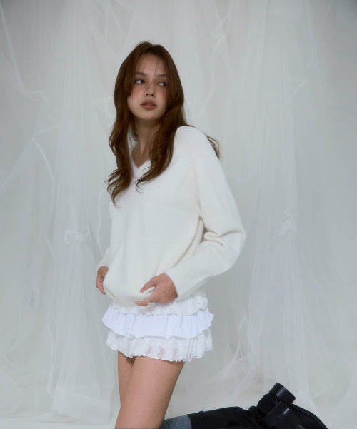 Fur V-neck Knit [Ivory]