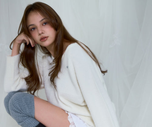 Fur V-neck Knit [Ivory]