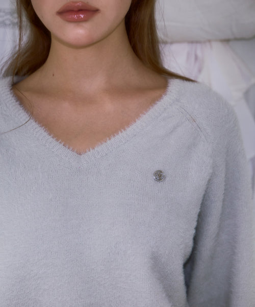Fur V-neck Knit [Light Gray]