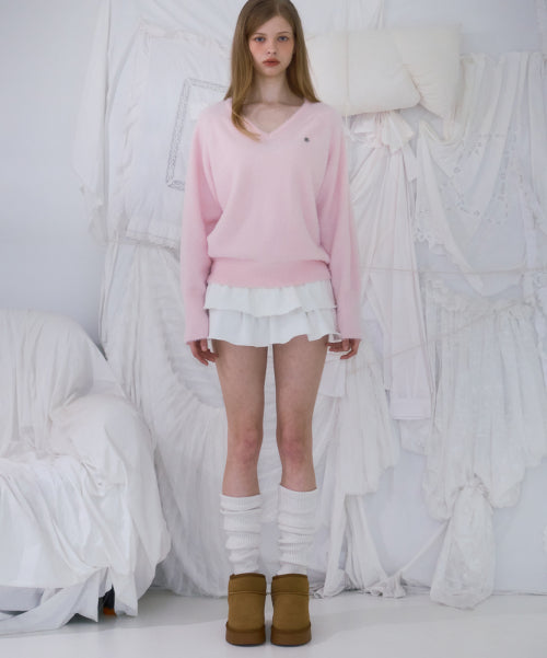 Fur V-neck Knit [Pink]