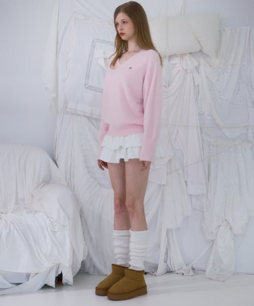 Fur V-neck Knit [Pink]