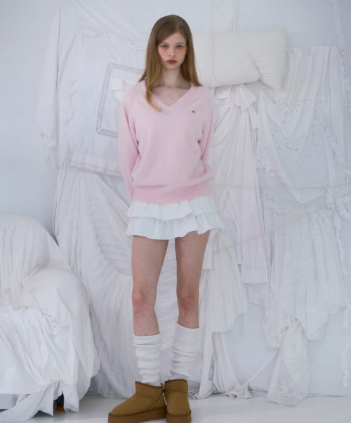 Fur V-neck Knit [Pink]