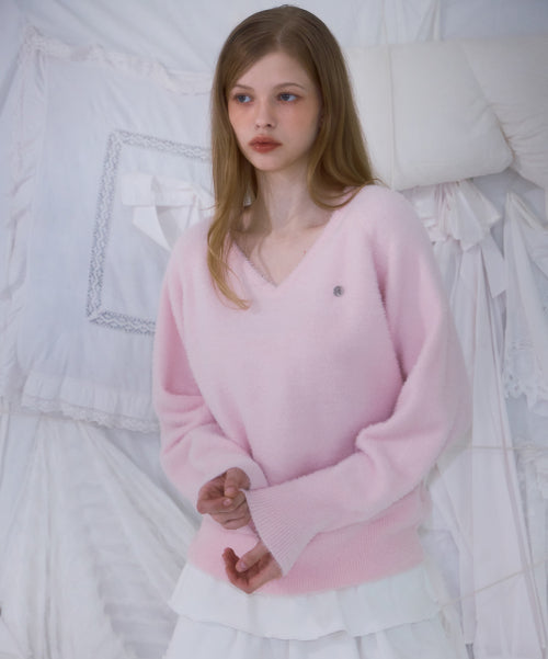 Fur V-neck Knit [Pink]
