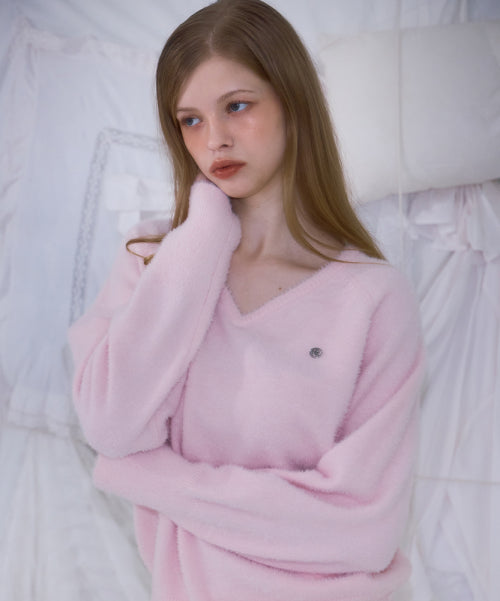 Fur V-neck Knit [Pink]