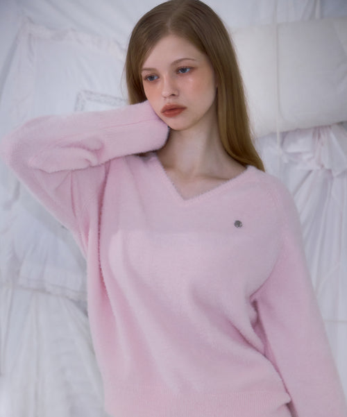 Fur V-neck Knit [Pink]