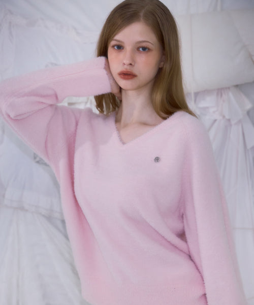 Fur V-neck Knit [Pink]