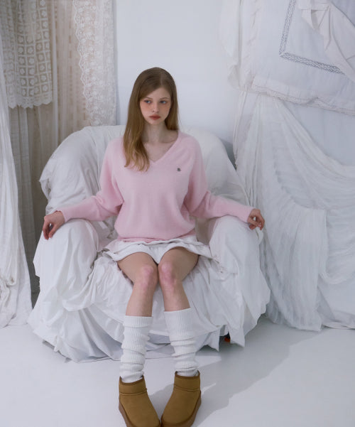 Fur V-neck Knit [Pink]