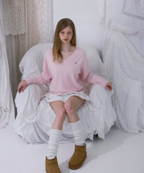 Fur V-neck Knit [Pink]