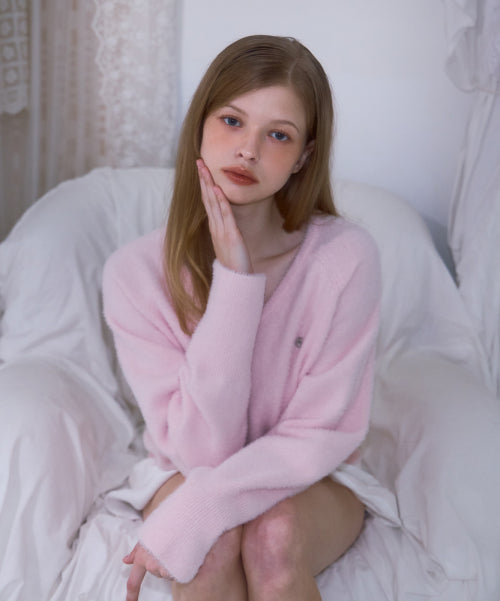 Fur V-neck Knit [Pink]