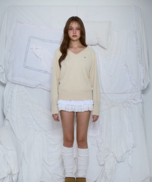 Fur V-neck Knit [Butter]