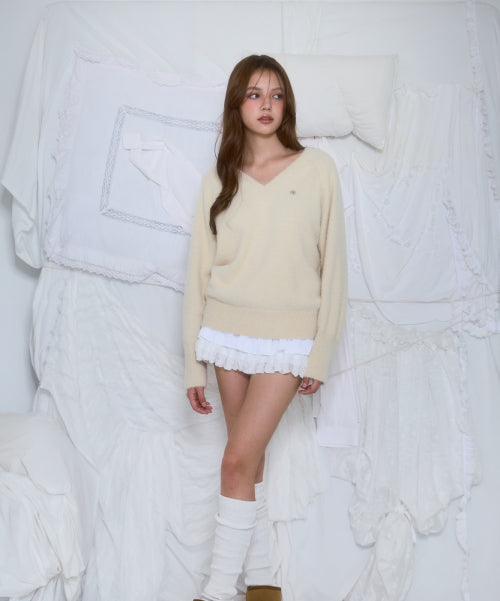 Fur V-neck Knit [Butter]