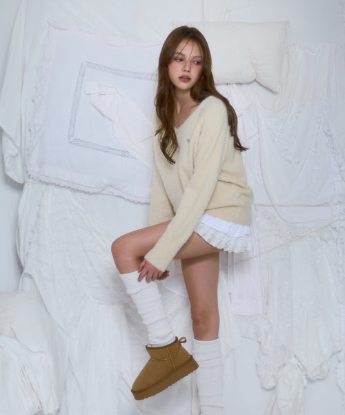 Fur V-neck Knit [Butter]