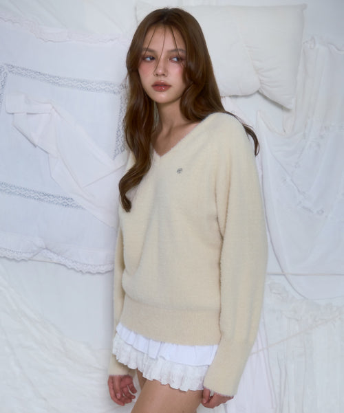 Fur V-neck Knit [Butter]