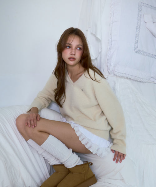 Fur V-neck Knit [Butter]