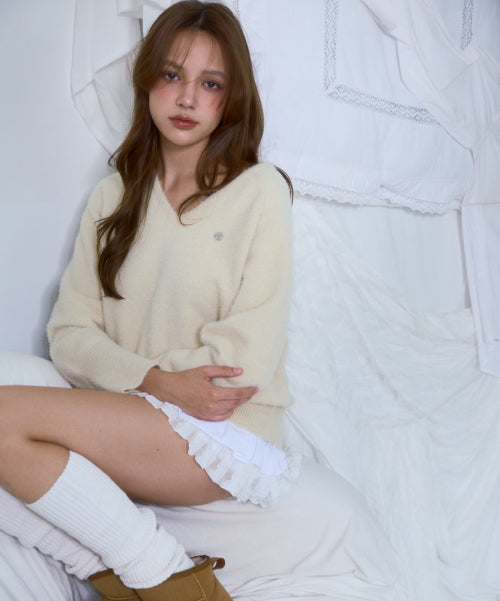 Fur V-neck Knit [Butter]