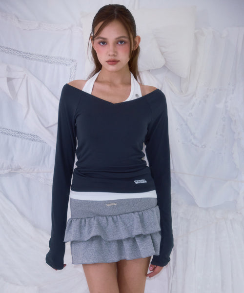 Soft Curve V-neck Long Sleeve [Charcoal]