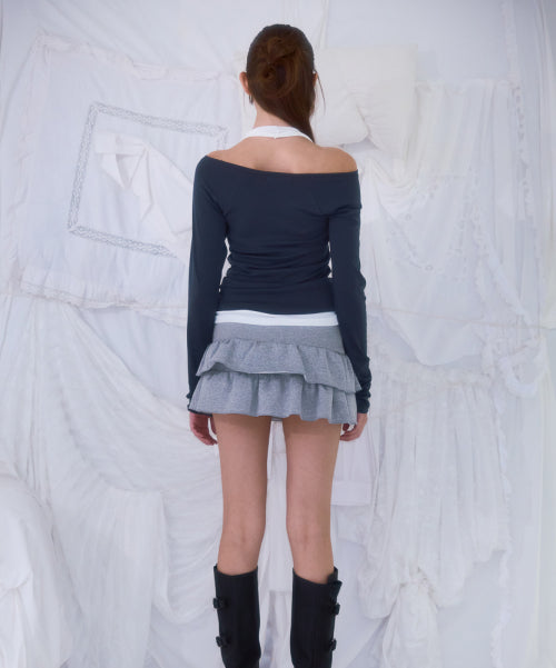 Soft Curve V-neck Long Sleeve [Charcoal]