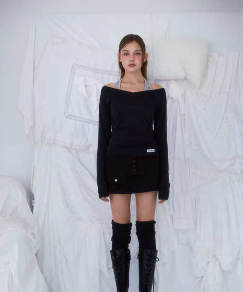 Soft Curve V-neck Long Sleeve [Black]