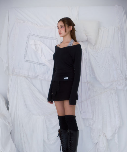 Soft Curve V-neck Long Sleeve [Black]