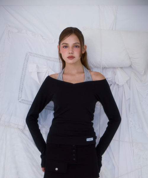 Soft Curve V-neck Long Sleeve [Black]