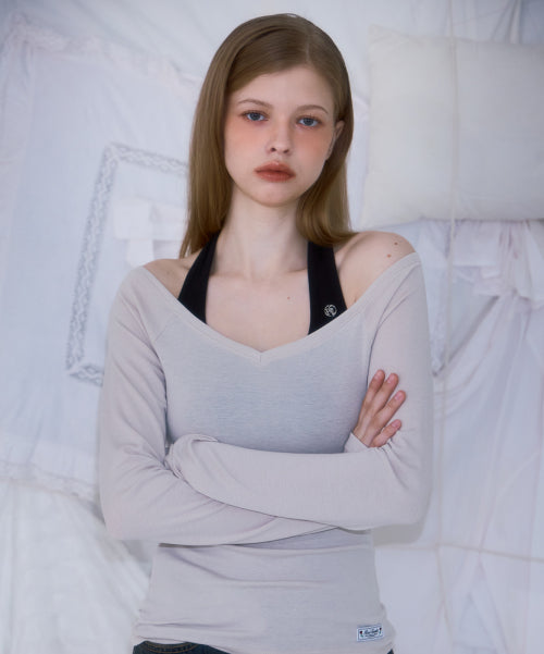 Soft Curve V-neck Long Sleeve [Beige]