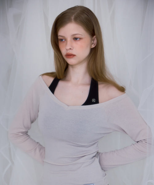 Soft Curve V-neck Long Sleeve [Beige]