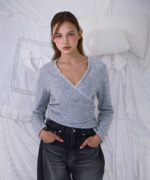 Lace Line Wrap Long Sleeve [Gray]