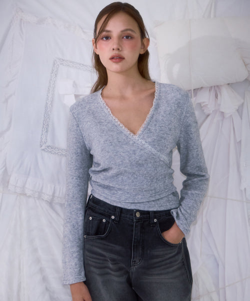 Lace Line Wrap Long Sleeve [Gray]
