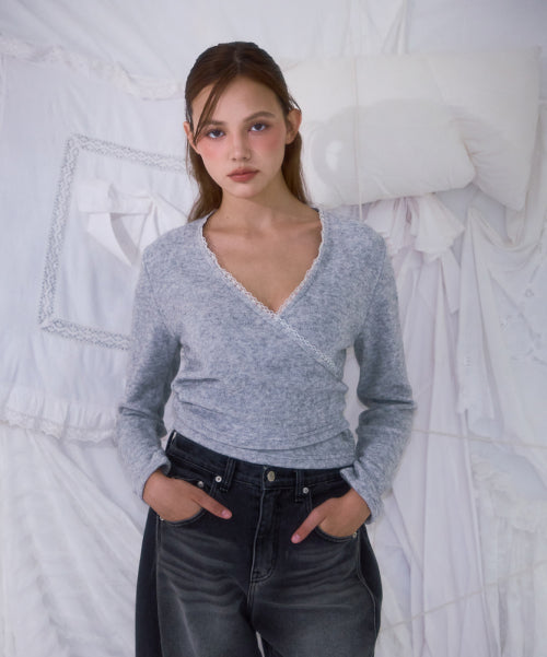 Lace Line Wrap Long Sleeve [Gray]