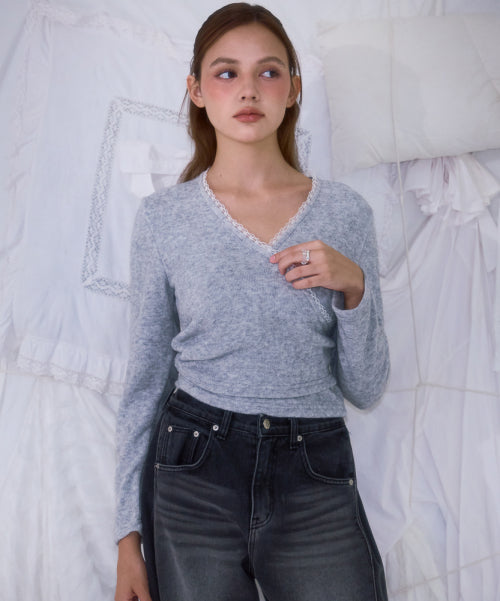 Lace Line Wrap Long Sleeve [Gray]
