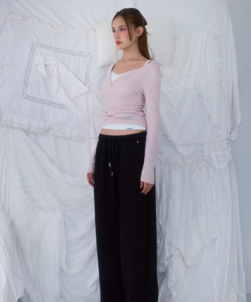 V-neck Button Long Sleeve [Pink]