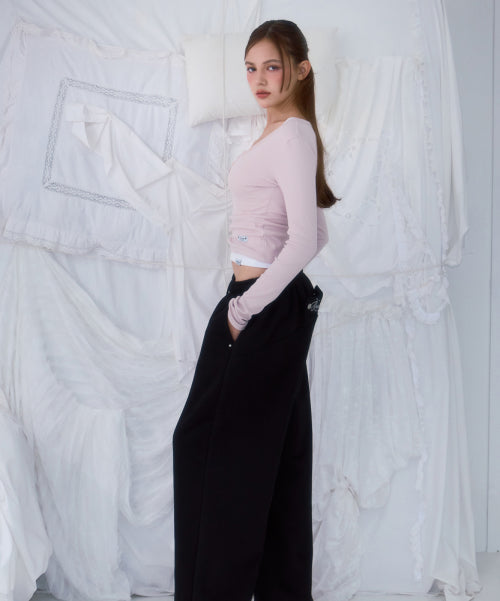 V-neck Button Long Sleeve [Pink]