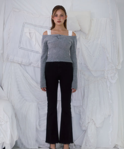 Twist Off Shoulder Long Sleeve [Gray]