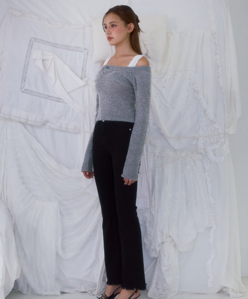 Twist Off Shoulder Long Sleeve [Gray]