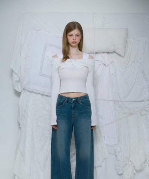Twist Off Shoulder Long Sleeve [Ivory]
