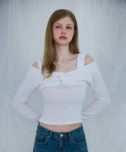 Twist Off Shoulder Long Sleeve [Ivory]