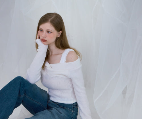 Twist Off Shoulder Long Sleeve [Ivory]