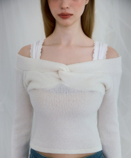 Twist Off Shoulder Long Sleeve [Ivory]
