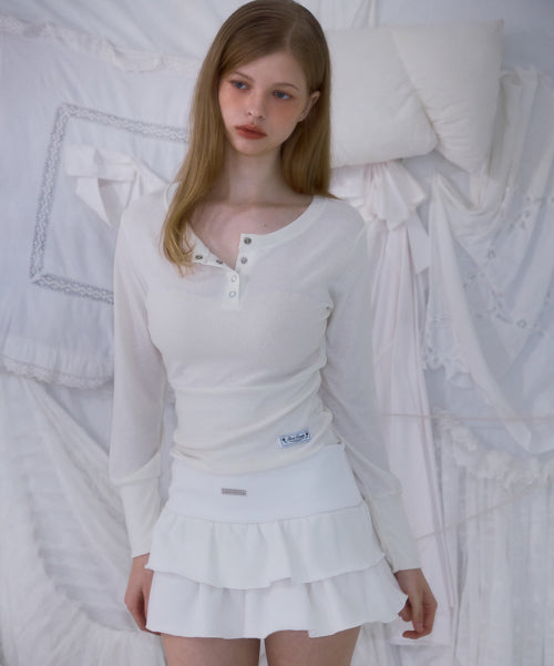 Eyelet Henley-neck Long Sleeve [Ivory]