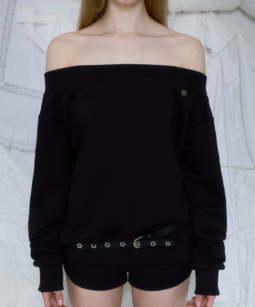 Off Shoulder Sweatshirt [Black]