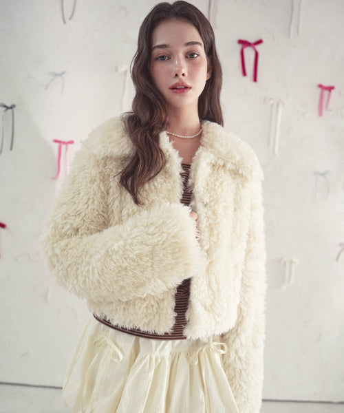Collar Teddy Fur Jacket BLACK